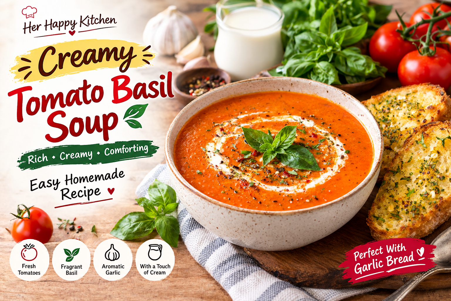 Creamy Tomato Basil Soup Recipe – Rich, Comforting & Easy