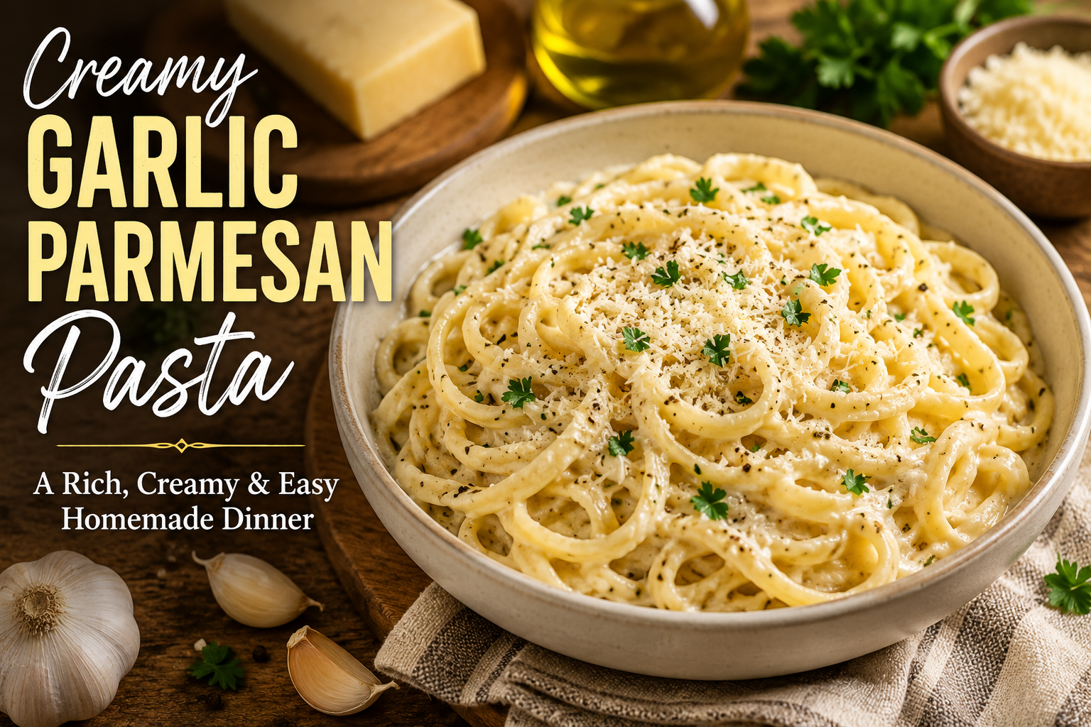 🍝 Creamy Garlic Parmesan Pasta: A Rich, Creamy & Easy Homemade Dinner